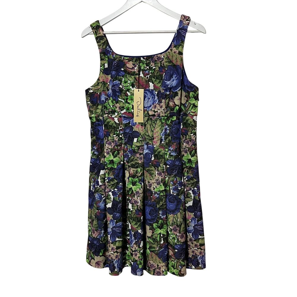 DARLING WOMENS XLARGE ALICE FLORAL FLARE OCCASION DRESS BLUE NEW